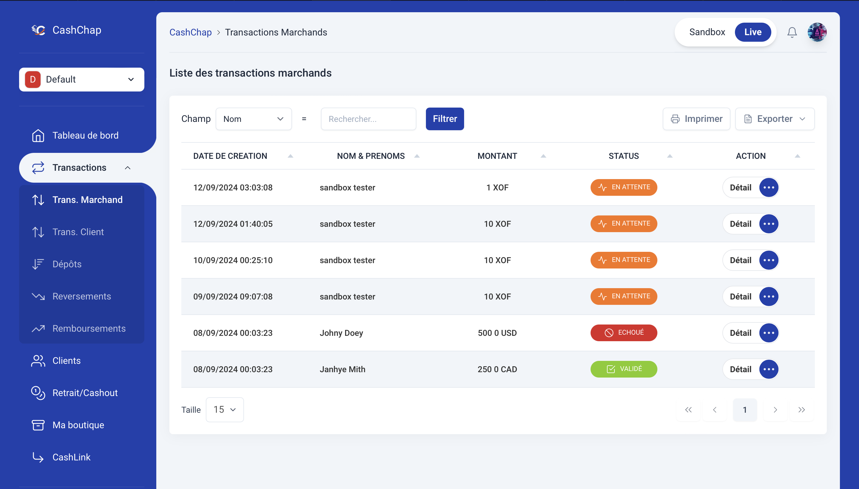 Transactions Marchand